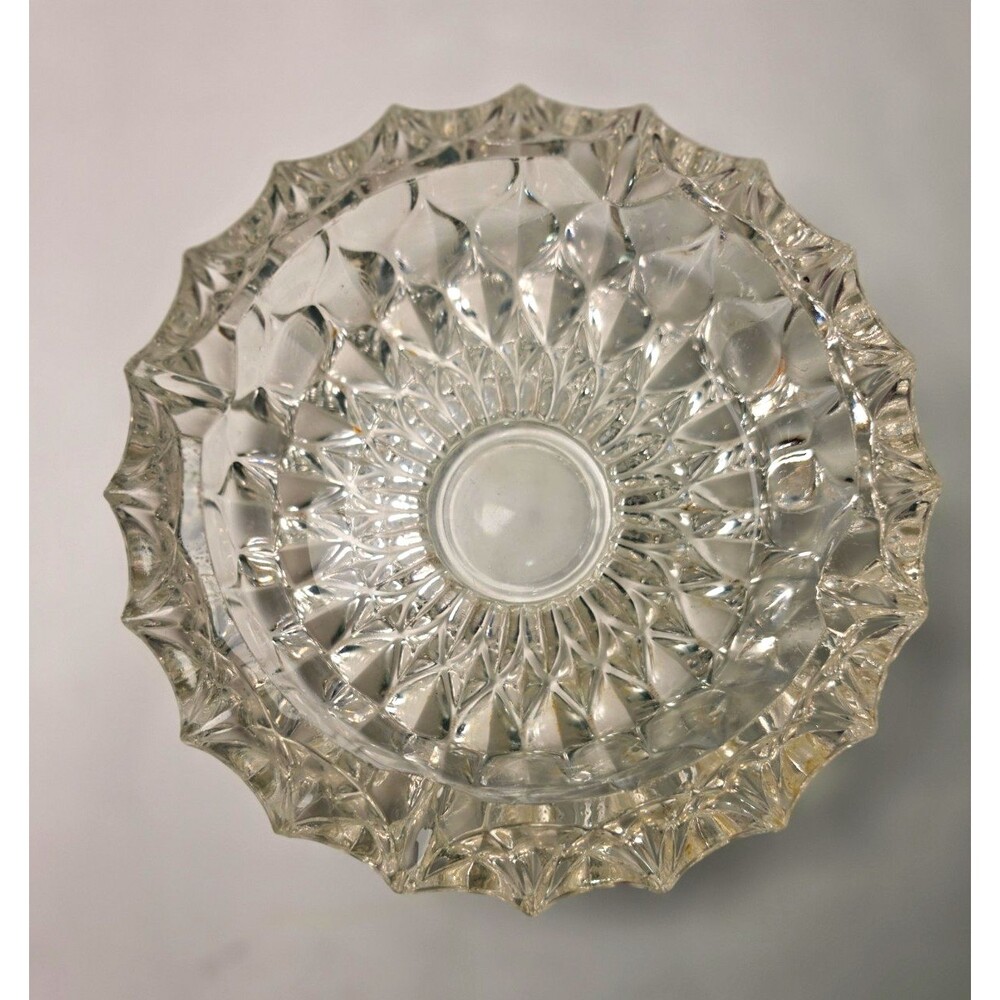 Mid-Century Clear Cut Glass Ashtray – Starburst Pattern Catchall Vintage